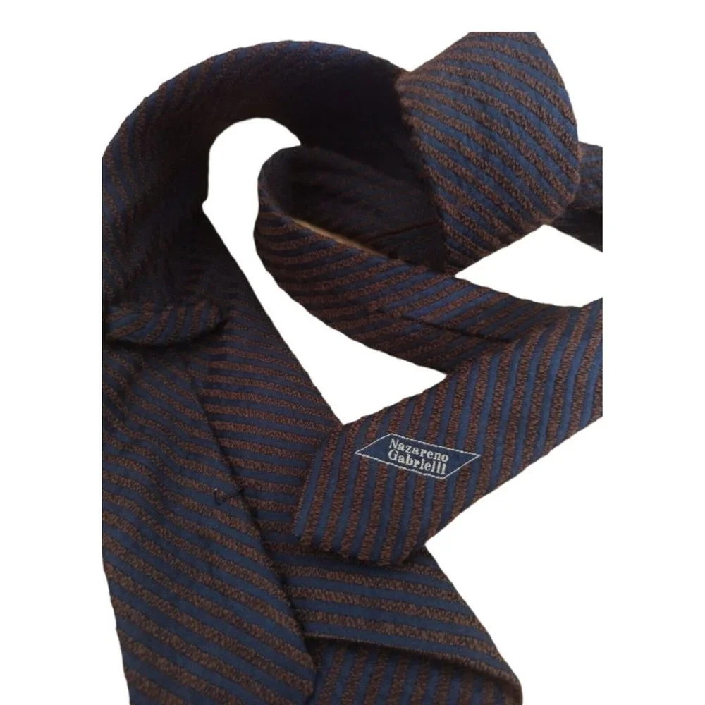 NAZARENO GABRIELLI Blue/Brown Striped Silk Tie ITALY 59